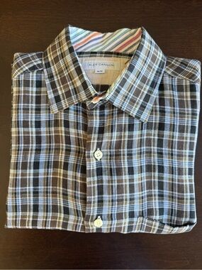 Men's Alex Cannon 100% Linen Brown Plaid Casual Shirt
